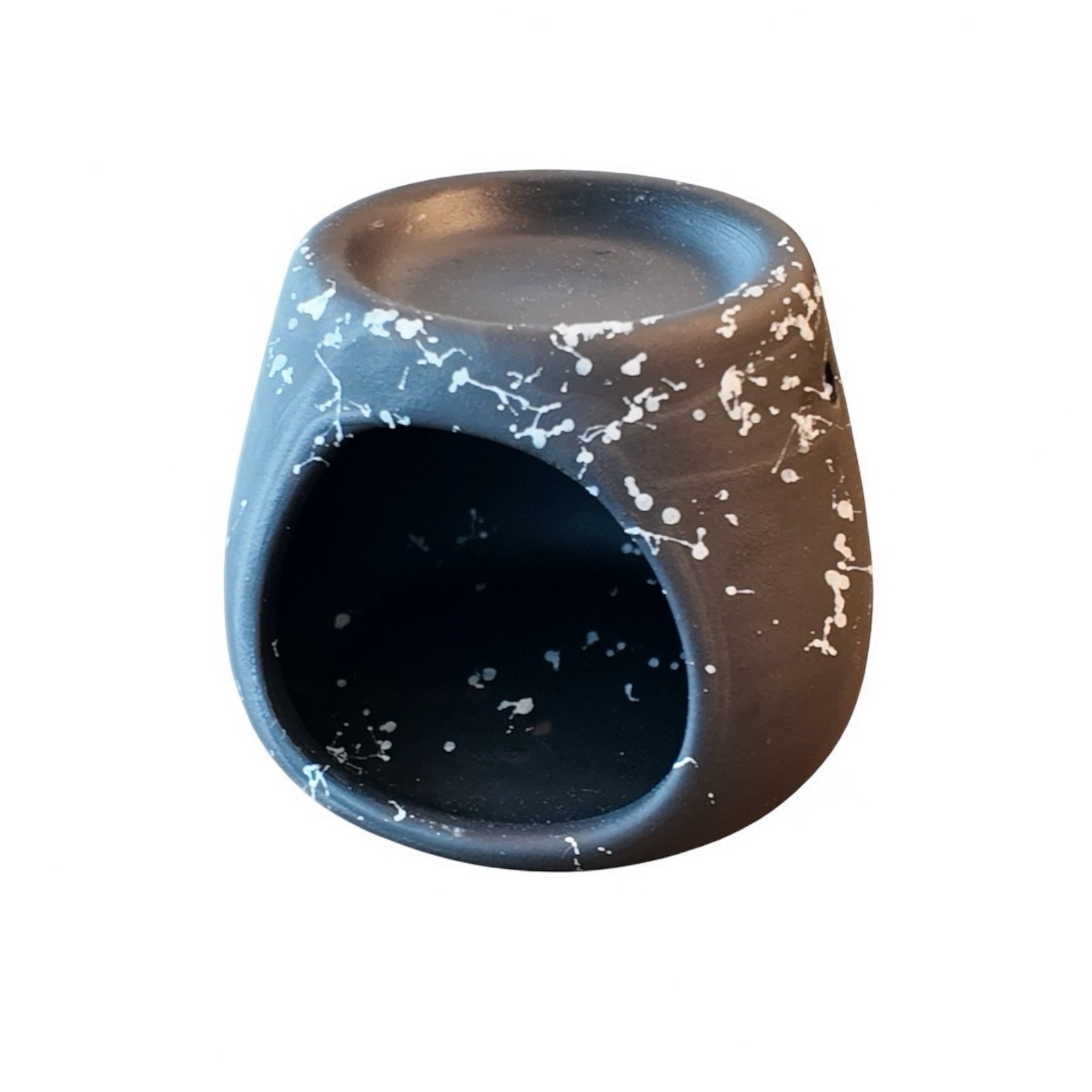 Seramik El Yapımı Buhurdanlık  Siyah Alacalı