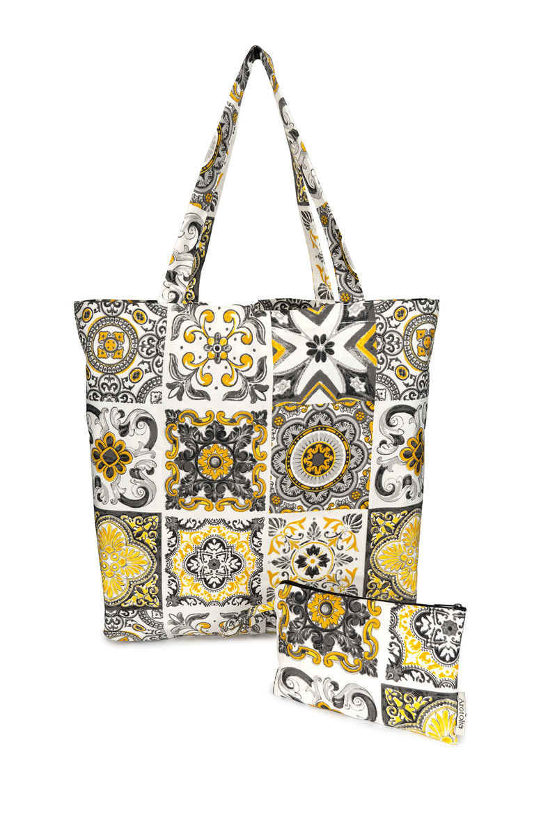 Beach and Makeup Bag Set Special Pattern Gray Yellow